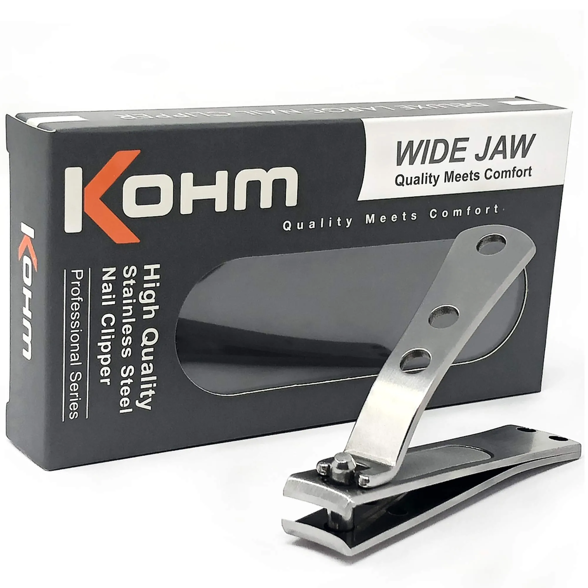 KOHM Nail Clippers for Thick Nails - Heavy-Duty, Stainless Steel, Tough, Professional Toenail Clippers w/ Built-in File - Nail Cutters for Seniors and Adults