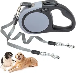 KOOLTAIL Dual Retractable Dog Leash for Two Dogs Up to 110 Lbs, Heavy Duty Double Headed 16 ft Flexi Extendable 360 Tangle-Free One Button & Lock Brake Dog Leash for Small Medium Large Dogs Grey