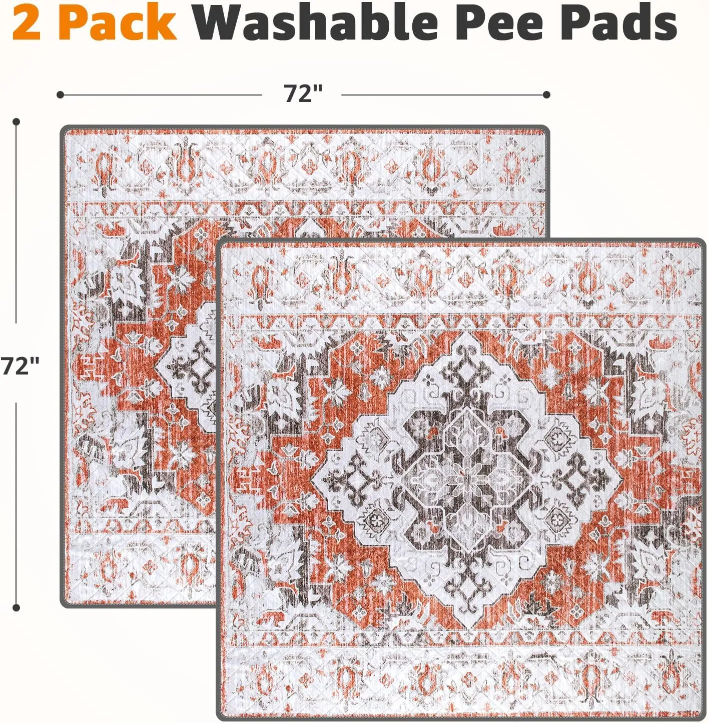 LOOBANI Reusable Pee Pads for Dogs, 2 Pack Super Absorbent Washable Puppy Pee Pads, Waterproof Non-Slip Whelping Pad for Floor Playpen Crate Couch-18 x24 (Red-Orange)