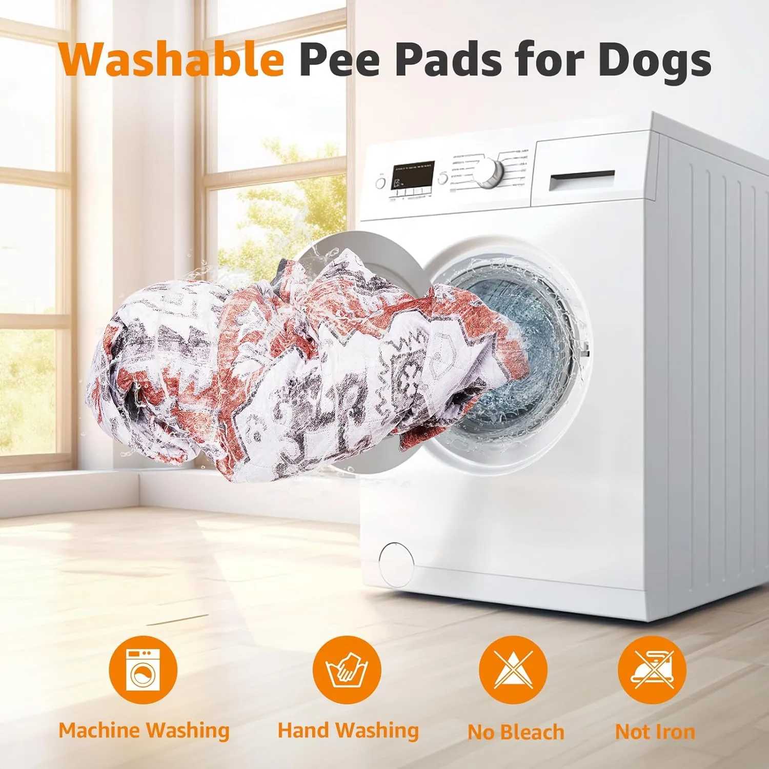 LOOBANI Reusable Pee Pads for Dogs, 2 Pack Super Absorbent Washable Puppy Pee Pads, Waterproof Non-Slip Whelping Pad for Floor Playpen Crate Couch-18 x24 (Red-Orange)