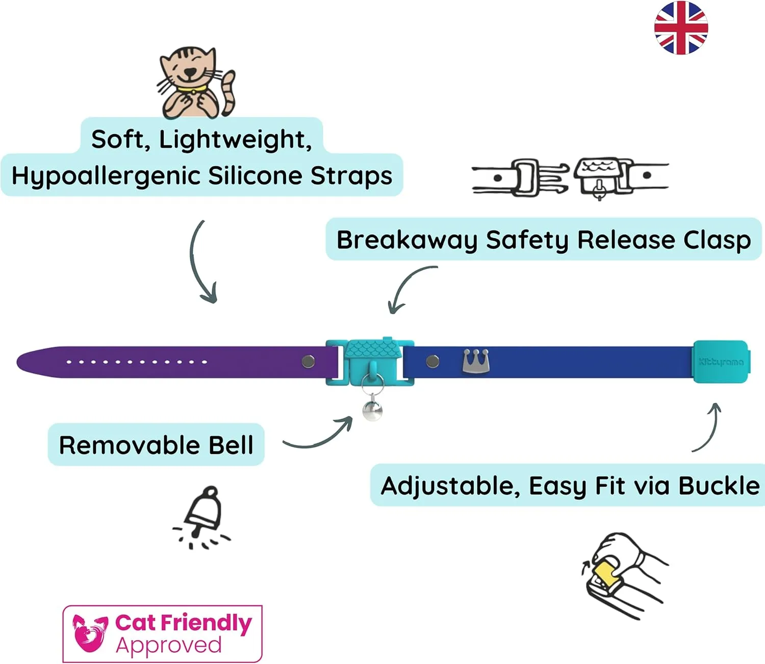 Monte Carlo Cat Collar with Bell. Breakaway Collar. Won't Rub Fur. Lightweight, Soft & Comfy