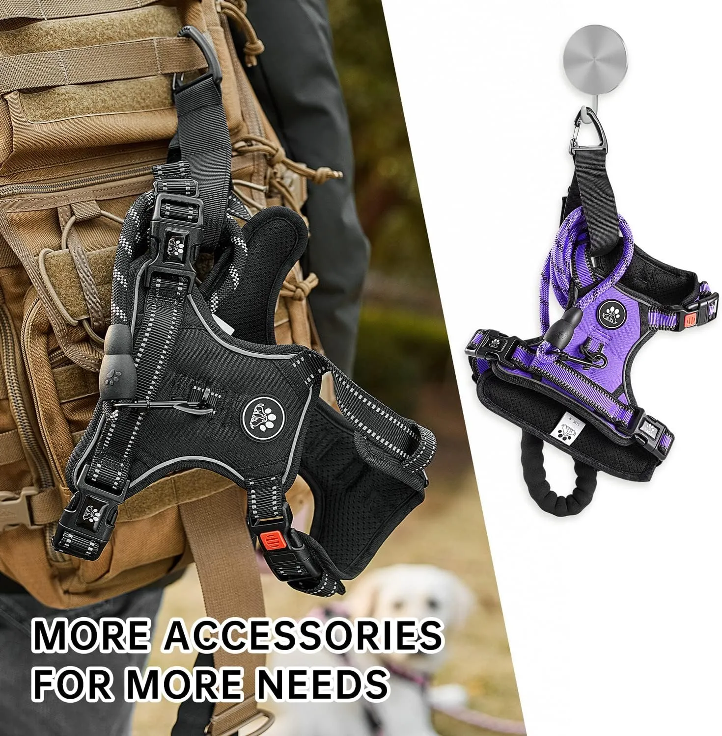 NESTROAD No Pull Dog Harness,Adjustable Oxford Dog Vest Harness with Leash,Reflective No-Choke Pet Harness with Easy Control Soft Handle for Small Medium Dogs(Medium,Purple)