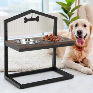 NNECW 5 Heights Elevated Pet Feeder with Detachable Stainless Steel Bowl for Dogs-Coffee