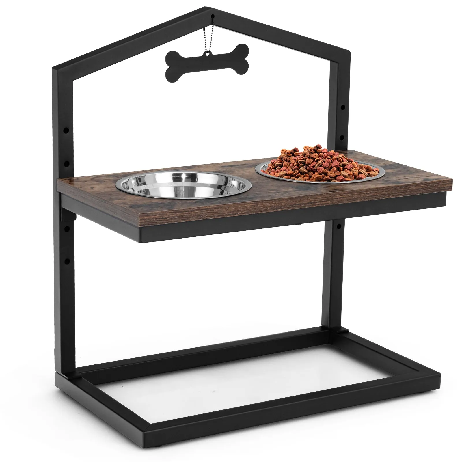 NNECW 5 Heights Elevated Pet Feeder with Detachable Stainless Steel Bowl for Dogs-Coffee