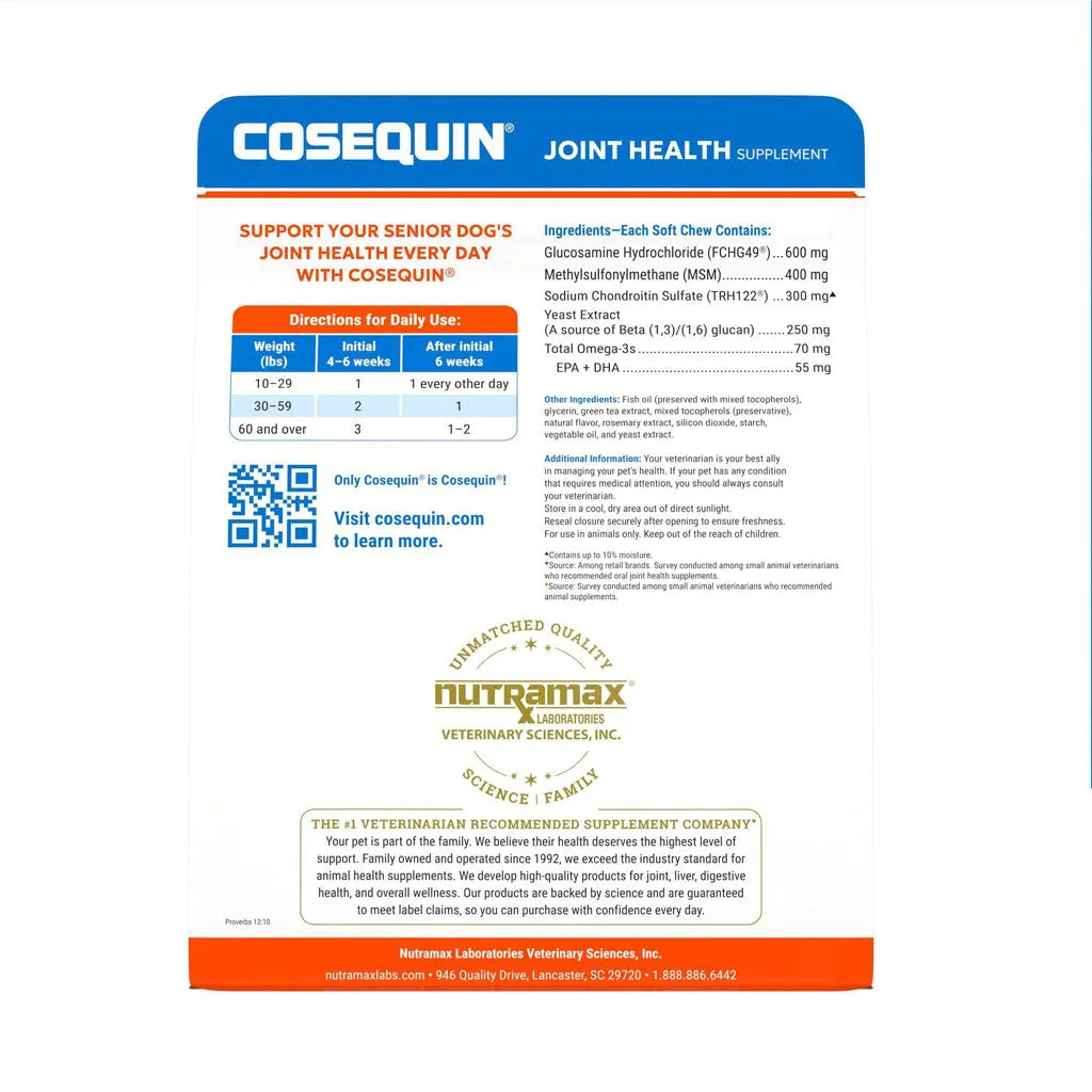 Nutramax Cosequin Senior Joint Health Supplement for Senior Dogs - With Glucosamine, Chondroitin, Omega-3 for Skin and Coat Health and Beta Glucans for Immune Support