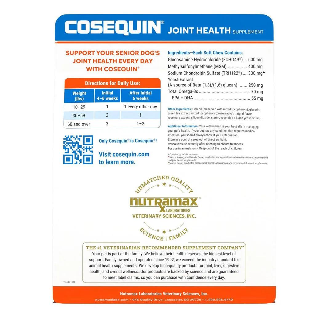 Nutramax Cosequin Senior Joint Health Supplement for Senior Dogs - With Glucosamine, Chondroitin, Omega-3 for Skin and Coat Health and Beta Glucans for Immune Support