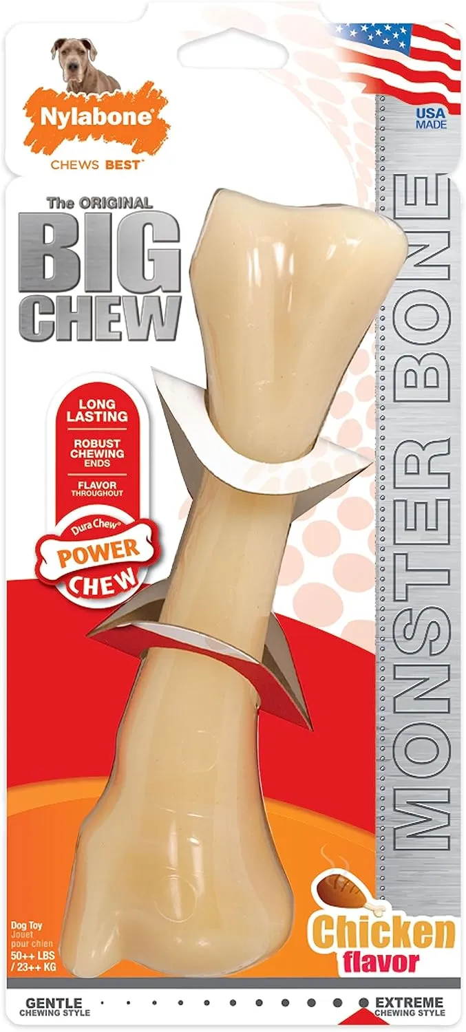 Nylabone Monster Bone Power Chew Toy for Dogs, Dog Toys for Aggressive Chewers, Chicken Flavor, XX-Large - 50   lbs, 1 Count