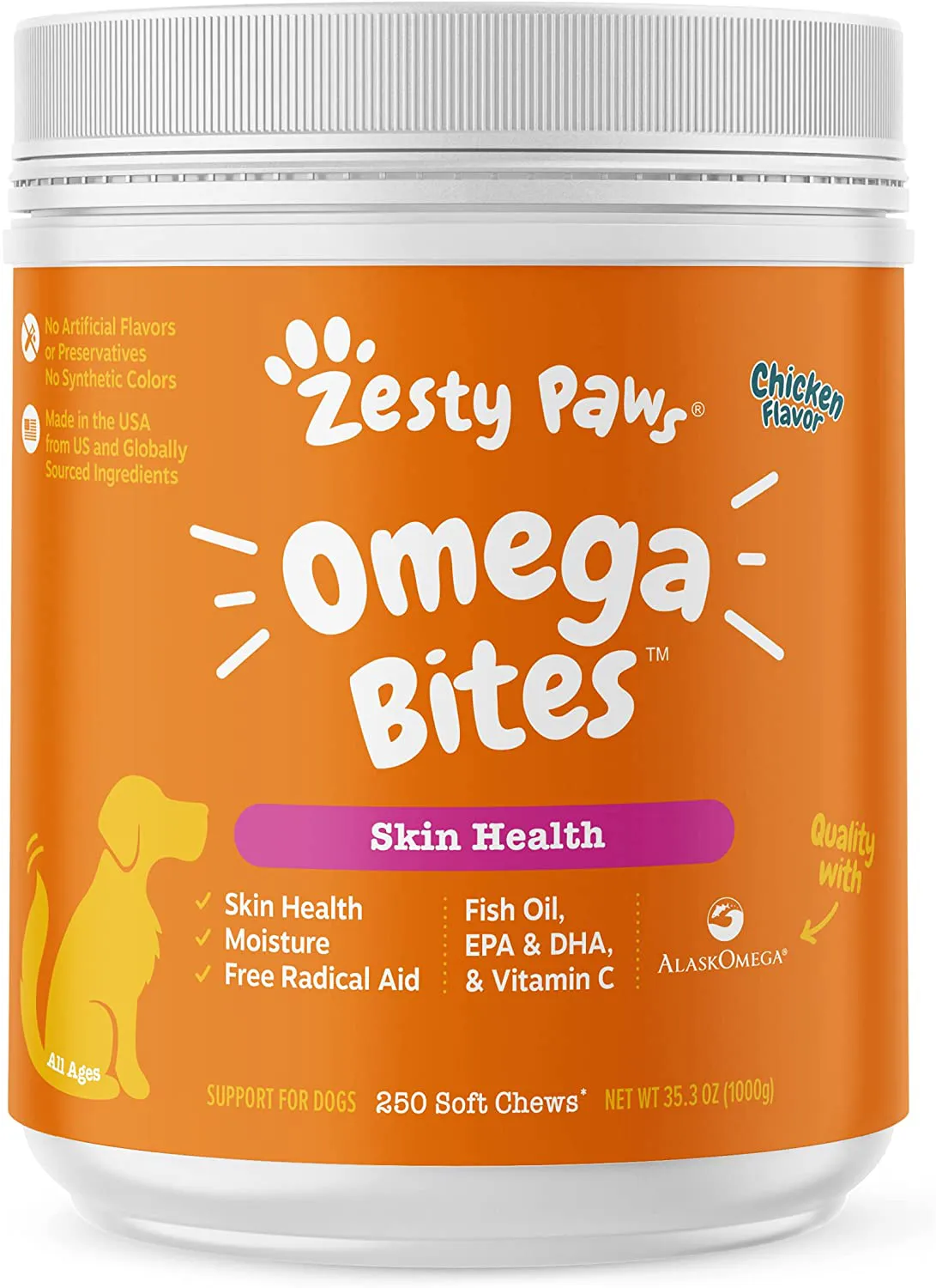 Omega 3 Alaskan Fish Oil Chew Treats for Dogs with AlaskOmega for EPA & DHA Fatty Acids - Itch Free Skin - Hip & Joint Support   Heart & Brain Health