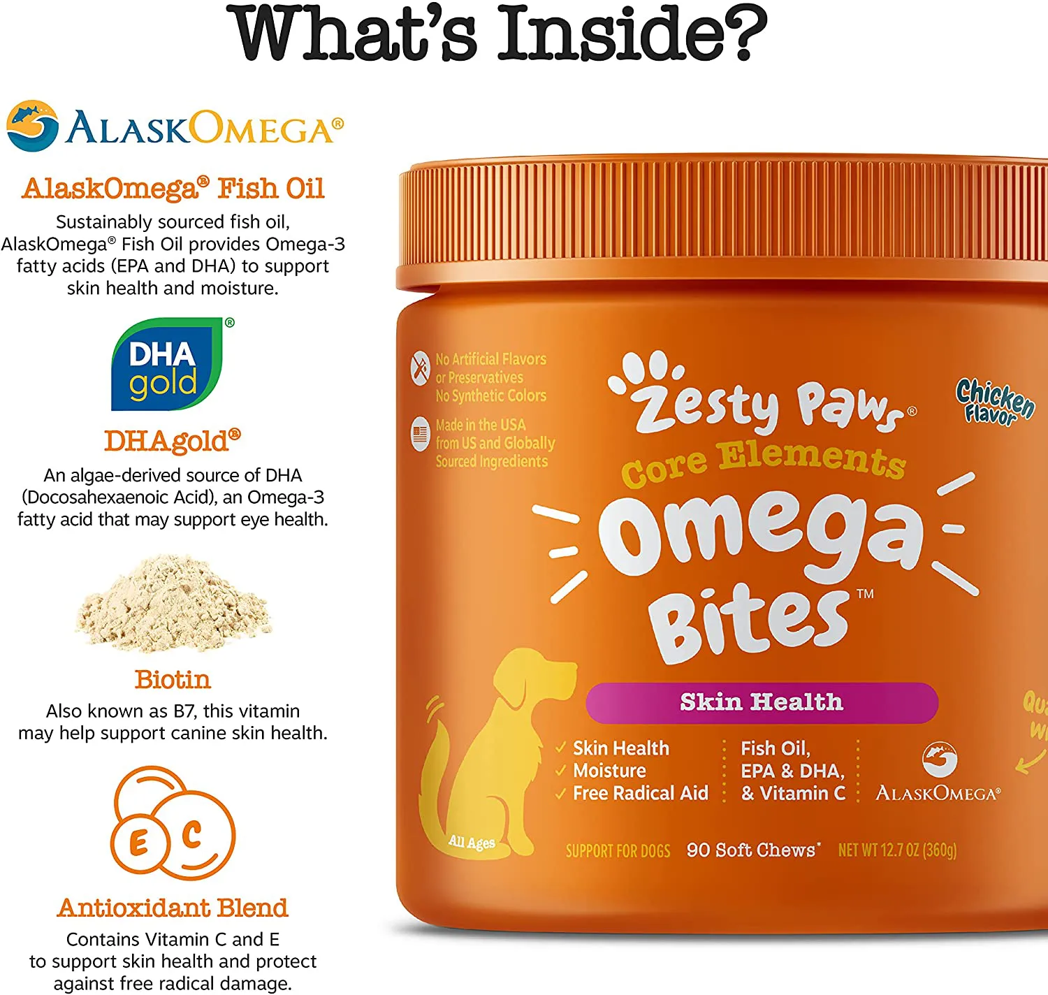 Omega 3 Alaskan Fish Oil Chew Treats for Dogs with AlaskOmega for EPA & DHA Fatty Acids - Itch Free Skin - Hip & Joint Support   Heart & Brain Health