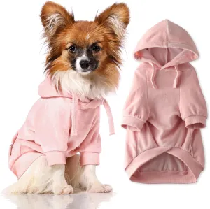 Organic Cotton Velour Dog Hoodie Pet Coat for Small, Medium and Large Dogs, Pink, Medium