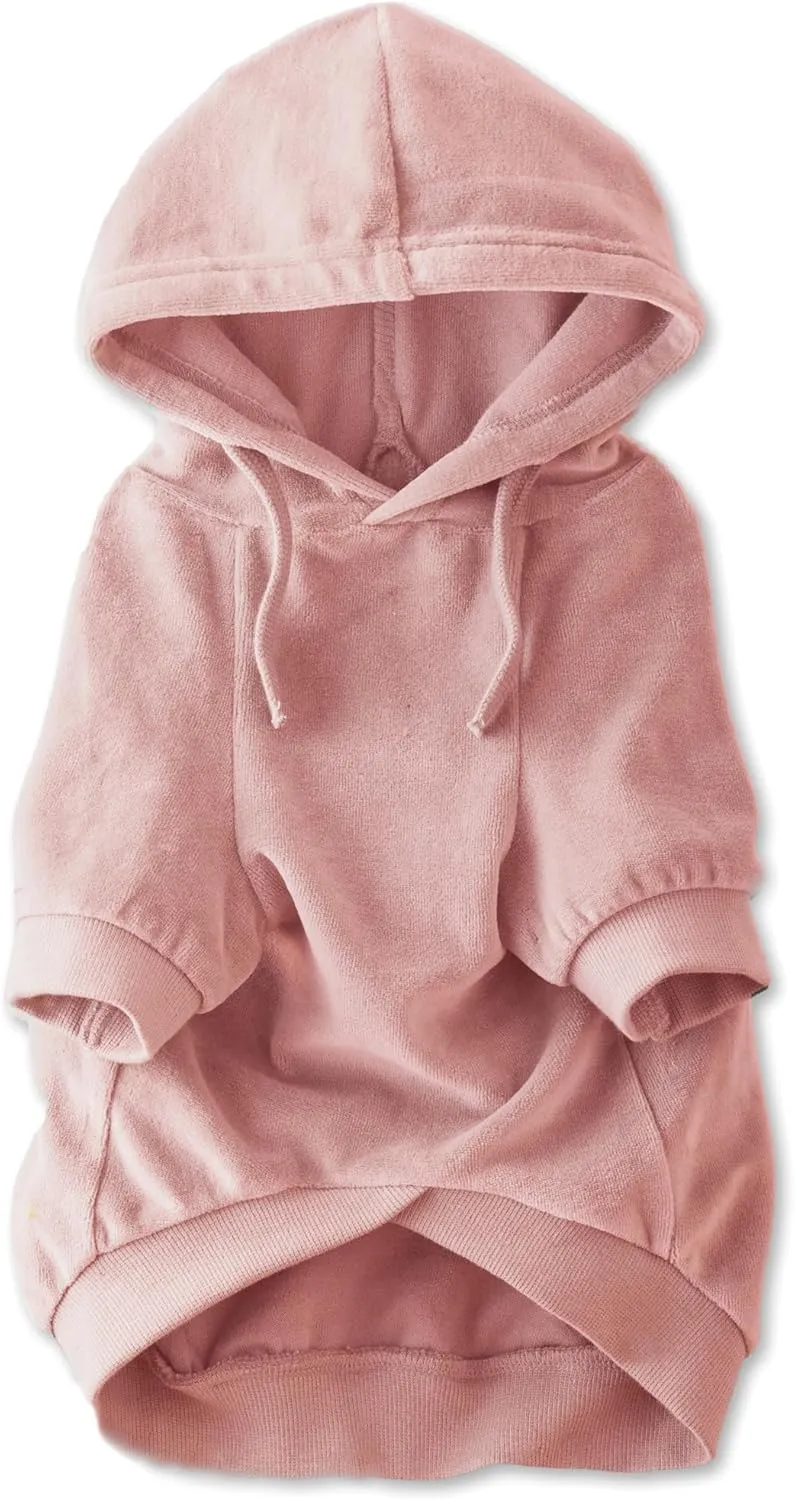Organic Cotton Velour Dog Hoodie Pet Coat for Small, Medium and Large Dogs, Pink, Medium