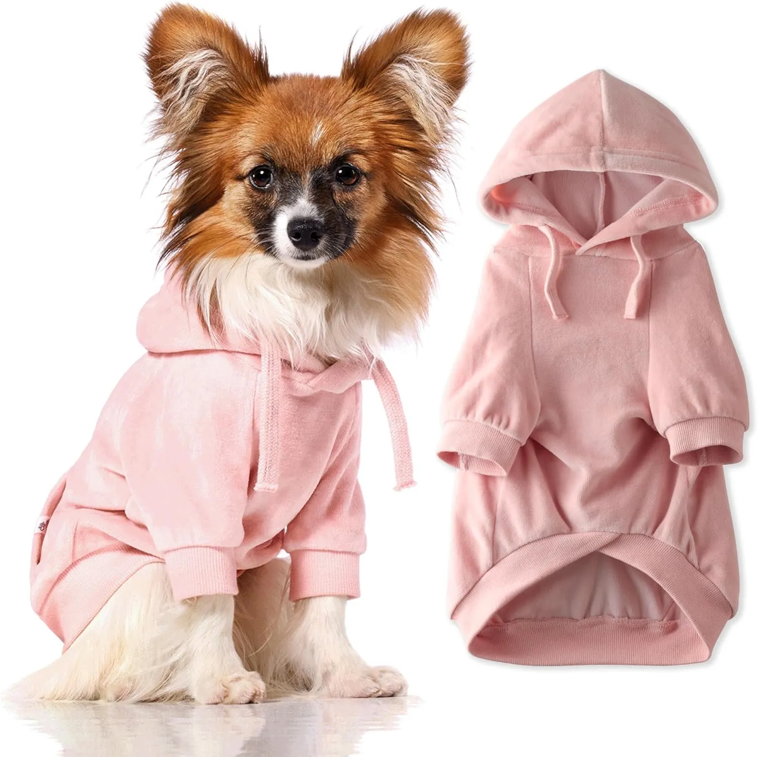 Organic Cotton Velour Dog Hoodie Pet Coat for Small, Medium and Large Dogs, Pink, Medium