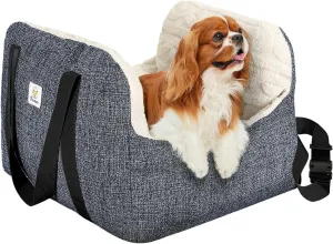 Pawaboo Dog Car Seat for Small Dogs, Soft Dog Booster Car Seat Under 25lbs, Puppy Portable Car Seat with Safety Leash and Thickened Memory Foam Filling, Pet Carseat Puppy Travel Carrier Bed (Grey)