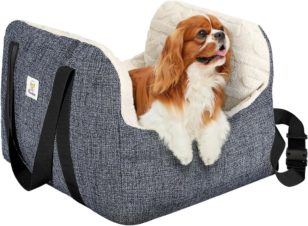 Pawaboo Dog Car Seat for Small Dogs, Soft Dog Booster Car Seat Under 25lbs, Puppy Portable Car Seat with Safety Leash and Thickened Memory Foam Filling, Pet Carseat Puppy Travel Carrier Bed (Grey)