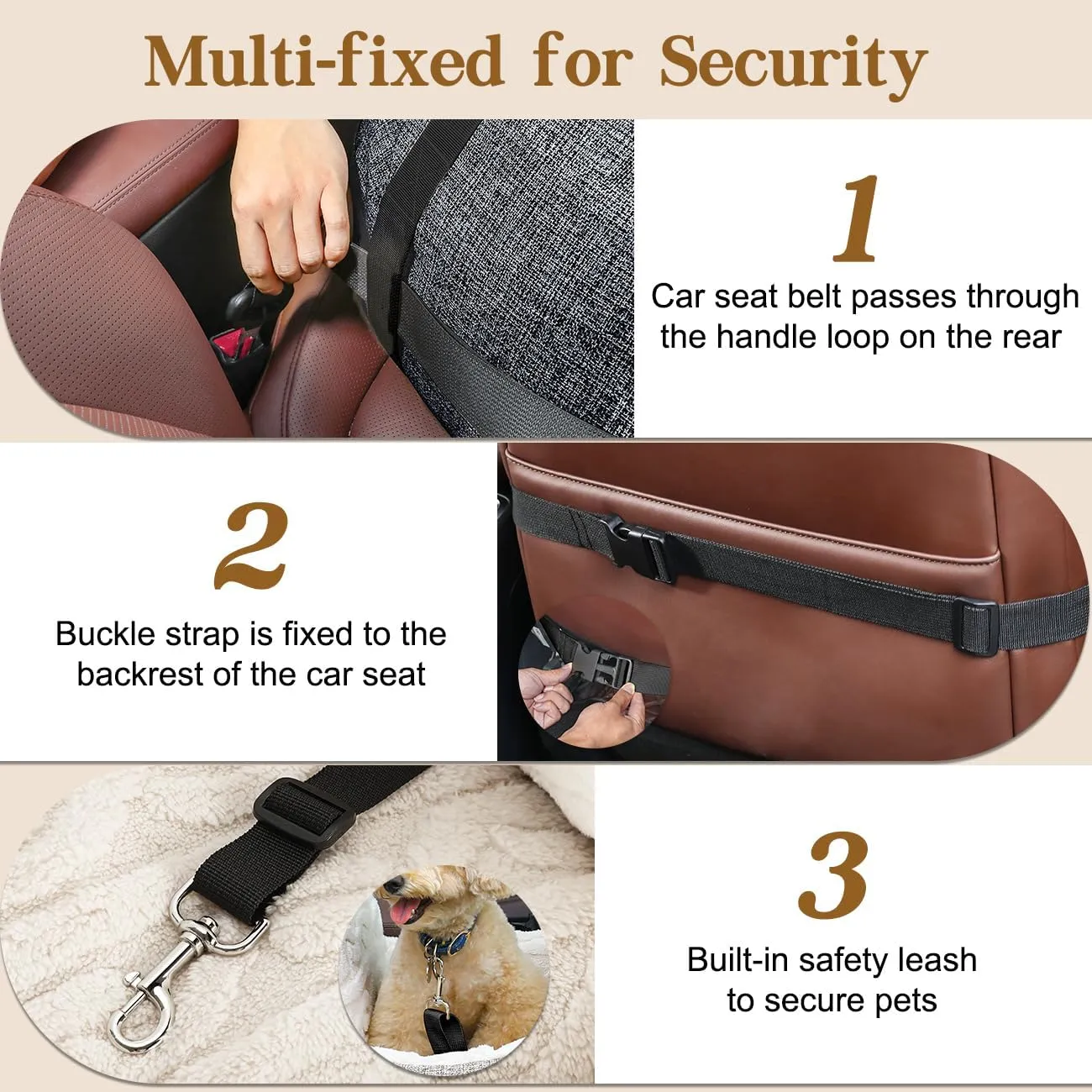 Pawaboo Dog Car Seat for Small Dogs, Soft Dog Booster Car Seat Under 25lbs, Puppy Portable Car Seat with Safety Leash and Thickened Memory Foam Filling, Pet Carseat Puppy Travel Carrier Bed (Grey)