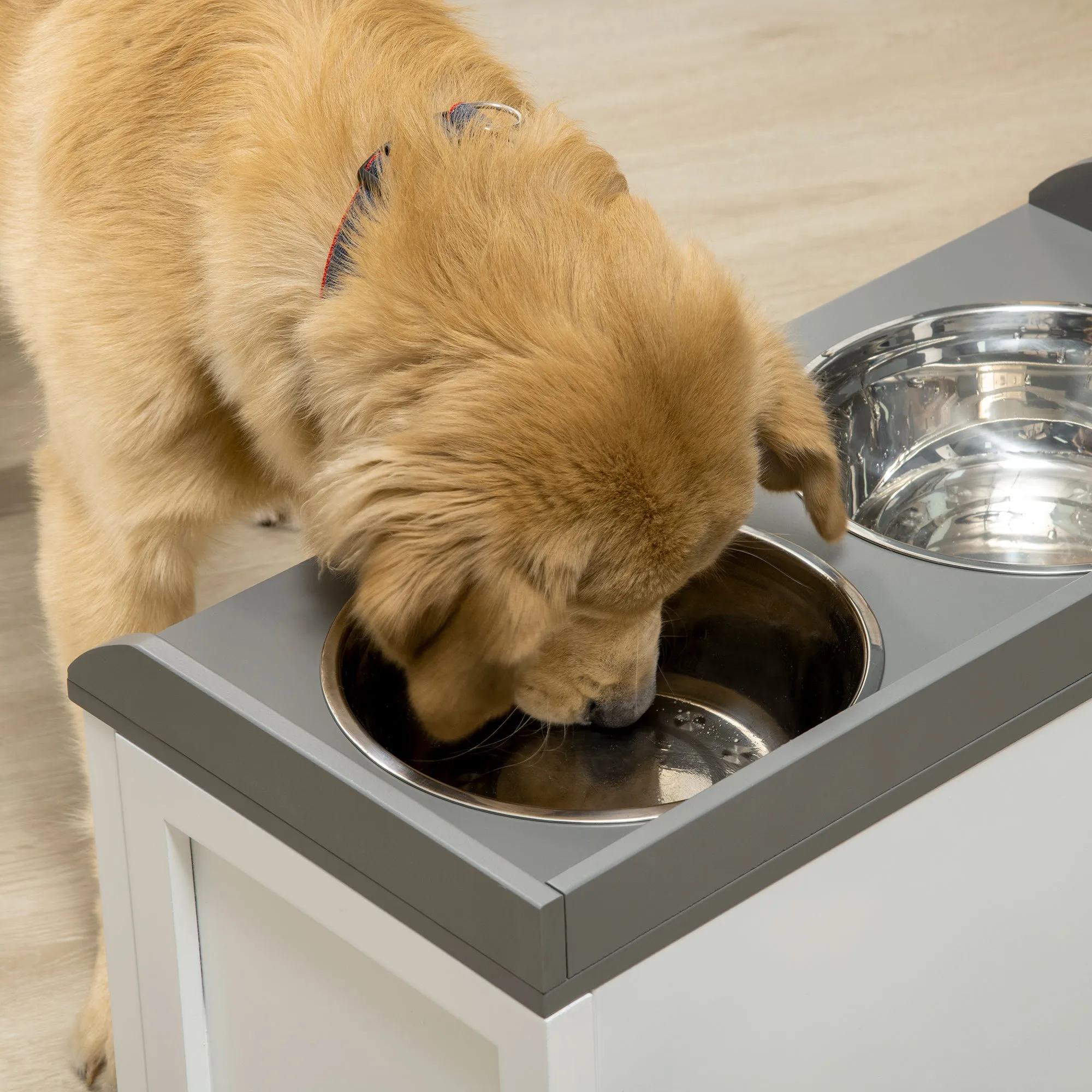 PawHut Stainless Steel Raised Dog Bowl w/ 21L Storage Drawer, for Large Dogs