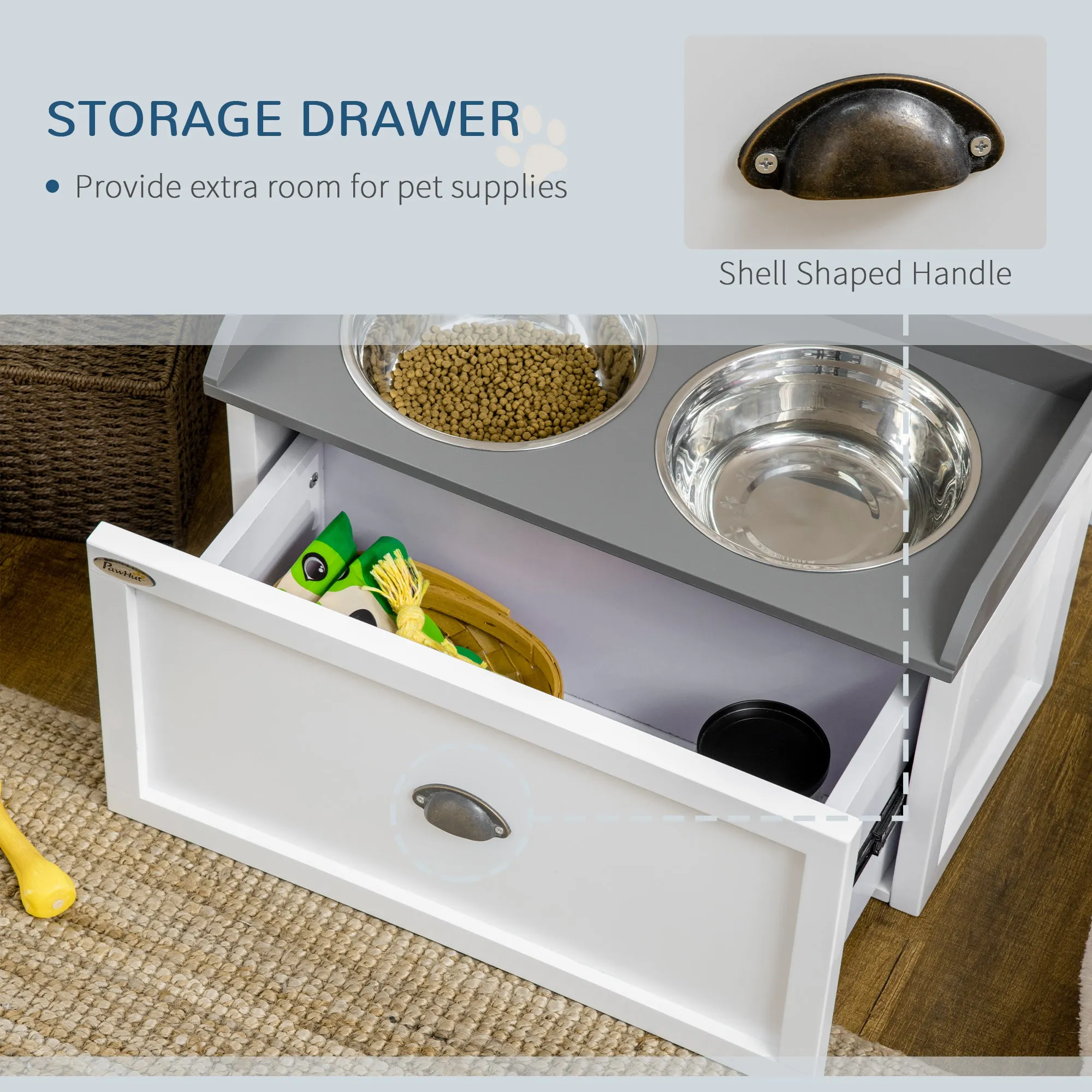 PawHut Stainless Steel Raised Dog Bowl w/ 21L Storage Drawer, for Large Dogs