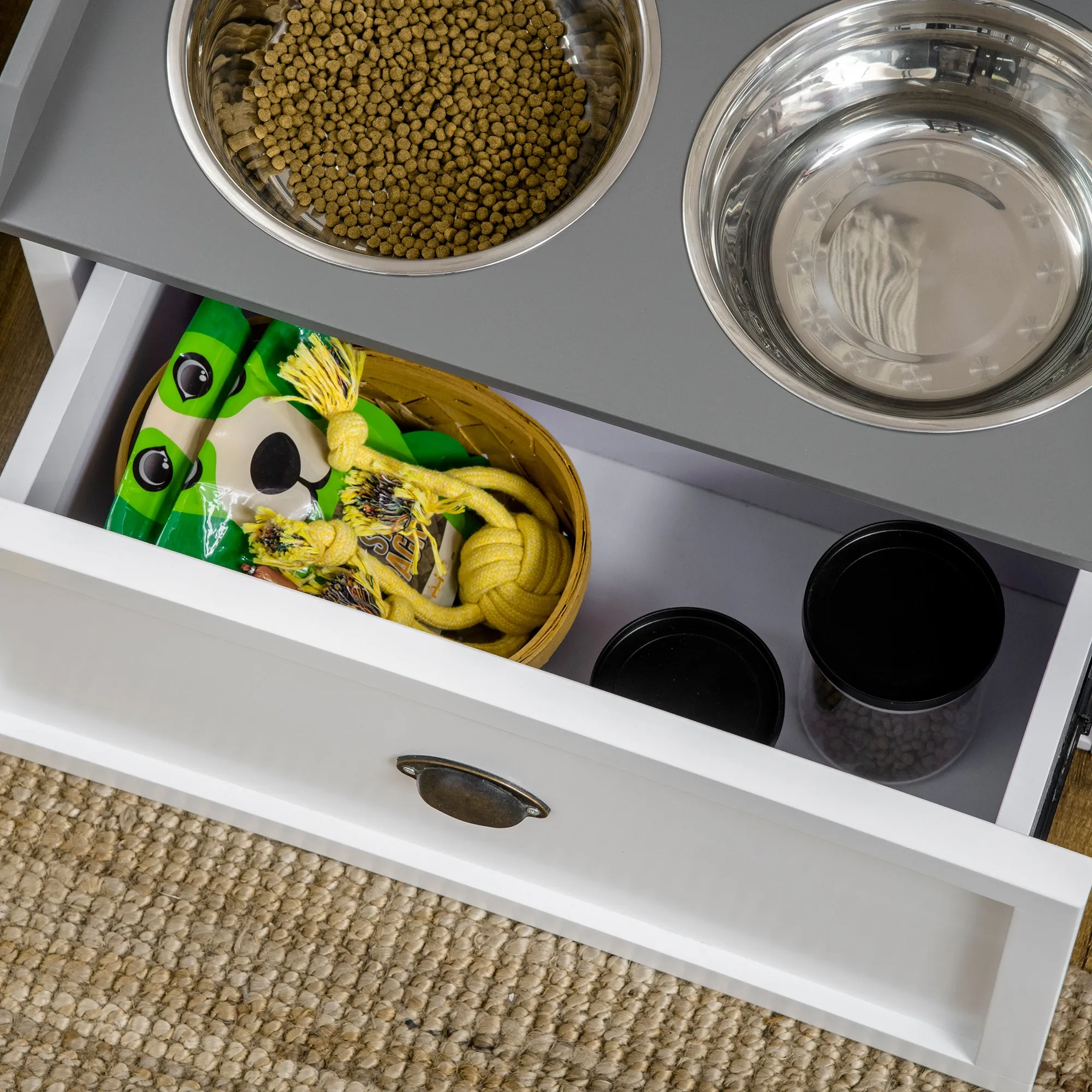 PawHut Stainless Steel Raised Dog Bowl w/ 21L Storage Drawer, for Large Dogs