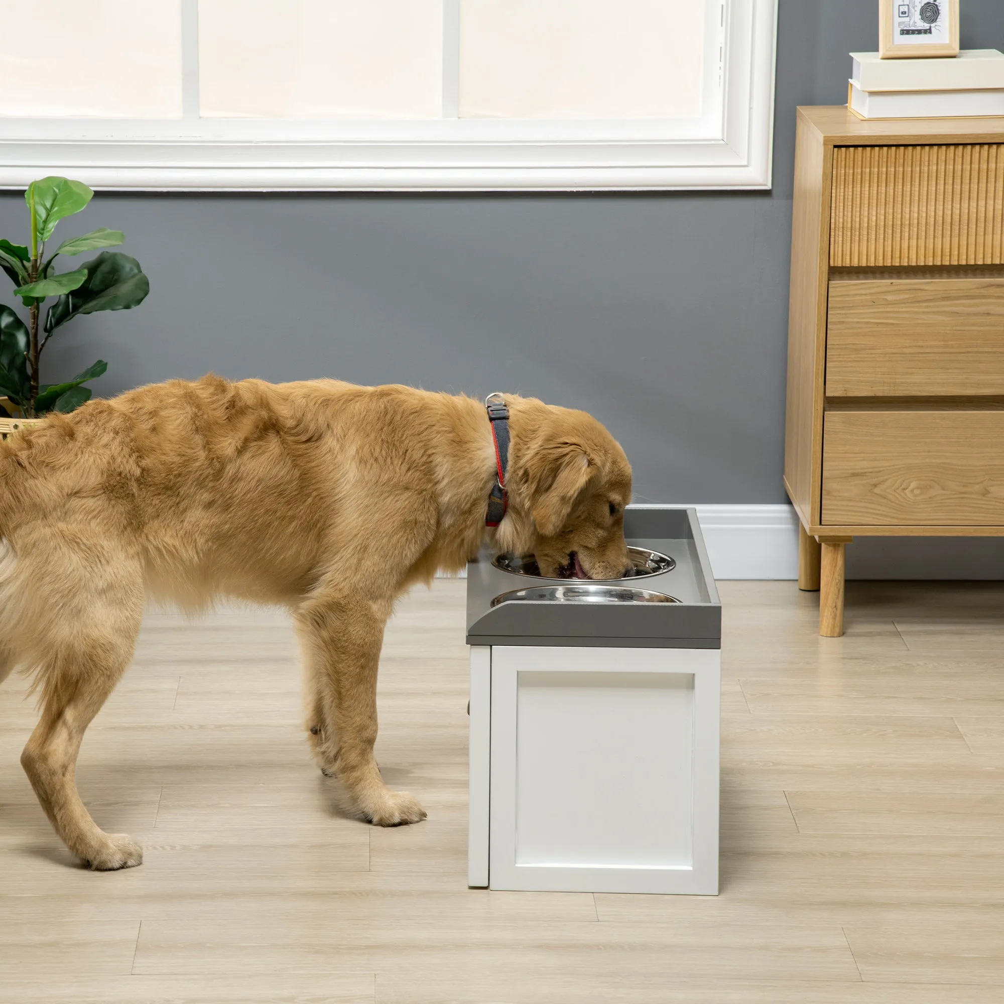 PawHut Stainless Steel Raised Dog Bowl w/ 21L Storage Drawer, for Large Dogs
