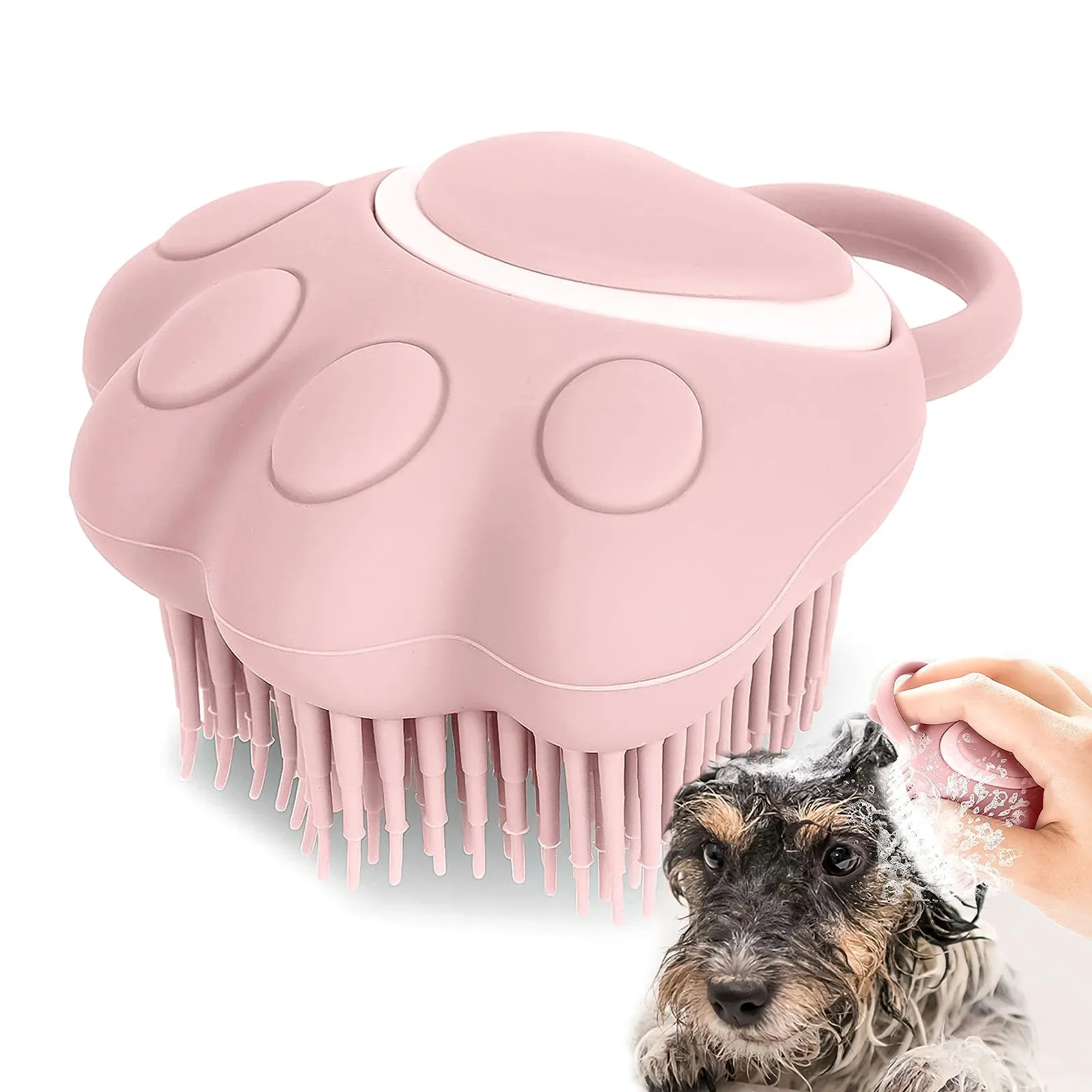 Pet Bath Brush With Shampoo Dispenser