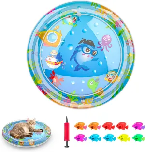 Pet Cooling Water Mat, [2025 Upgraded Two Layers & Thickened] Cat Dog Pad, Ocean Themed Round Sensory, Non-Slip Playmat, Floating Fish, for Indoor Cats Kitten, Durable & Easy-Clean (Dolphin)