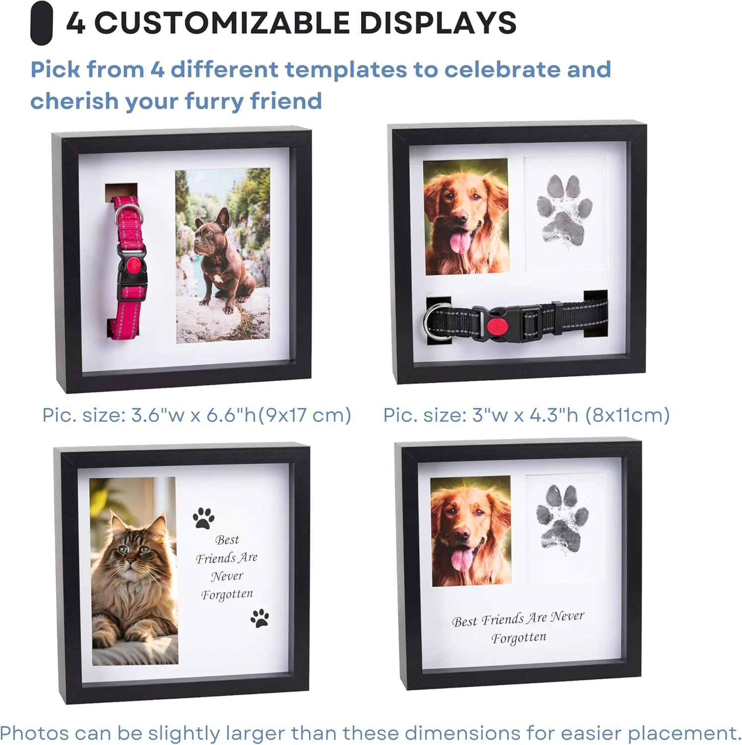 Pet Memorial Dog Picture Frame, 4 Customizable Displays, 9x9, Paw Print Kit for Dogs, Pet Memorial Gift for Dogs, Loss of Dog Sympathy Gift, Pet Paw Print Impression Kit