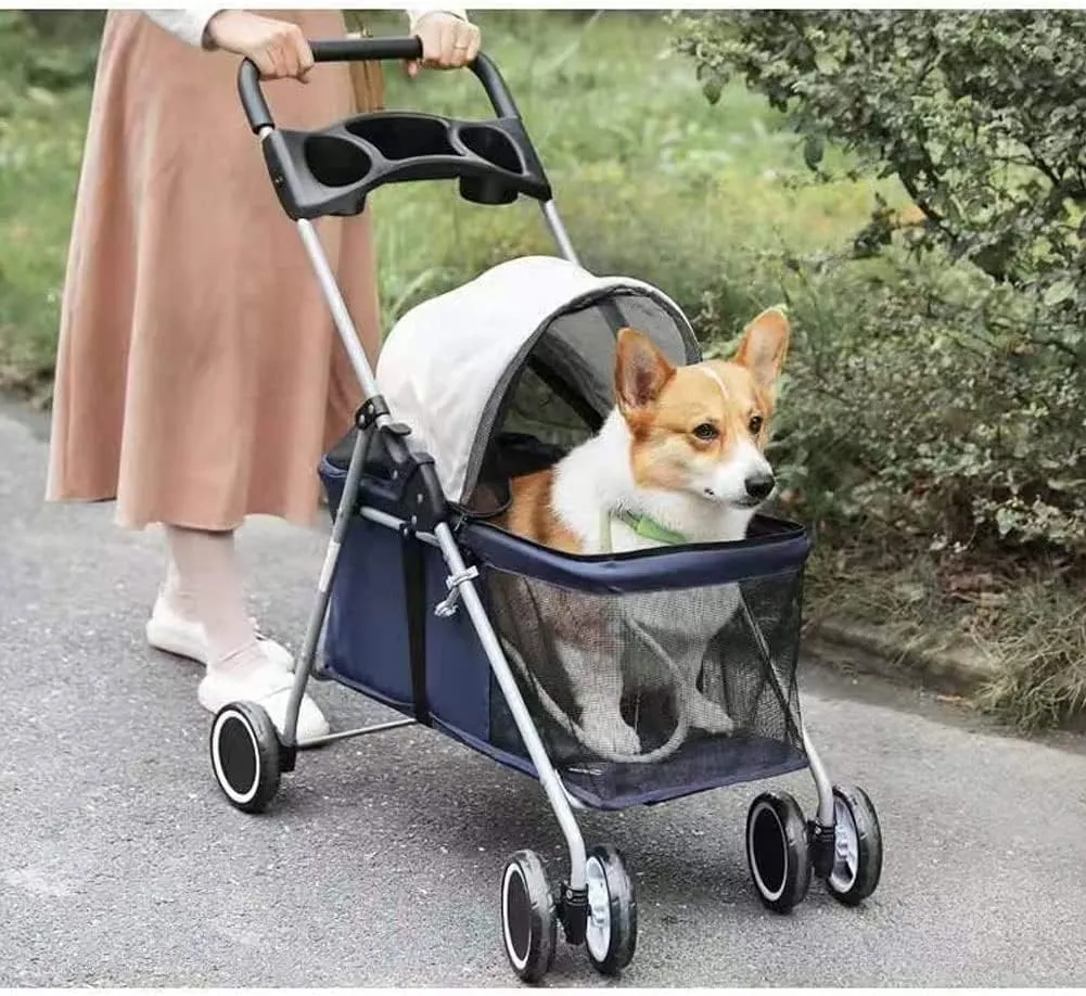 Pet Stroller Dog Stroller Pet Stroller 4 Wheels Collapsible Portable Cat Dog Strolling Cart Lightweight Ventilating Pet Travel Carrier (Red)