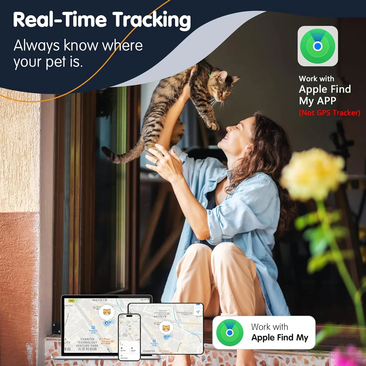 Pet Tracker for Cat, Smart Cat Location Tracker with Holder, MFi Certificated Tracking Device, No Monthly Fee, Works with Find My, Collar Not Included, Not GPS Tracker(iOS Only) (Black, Small)