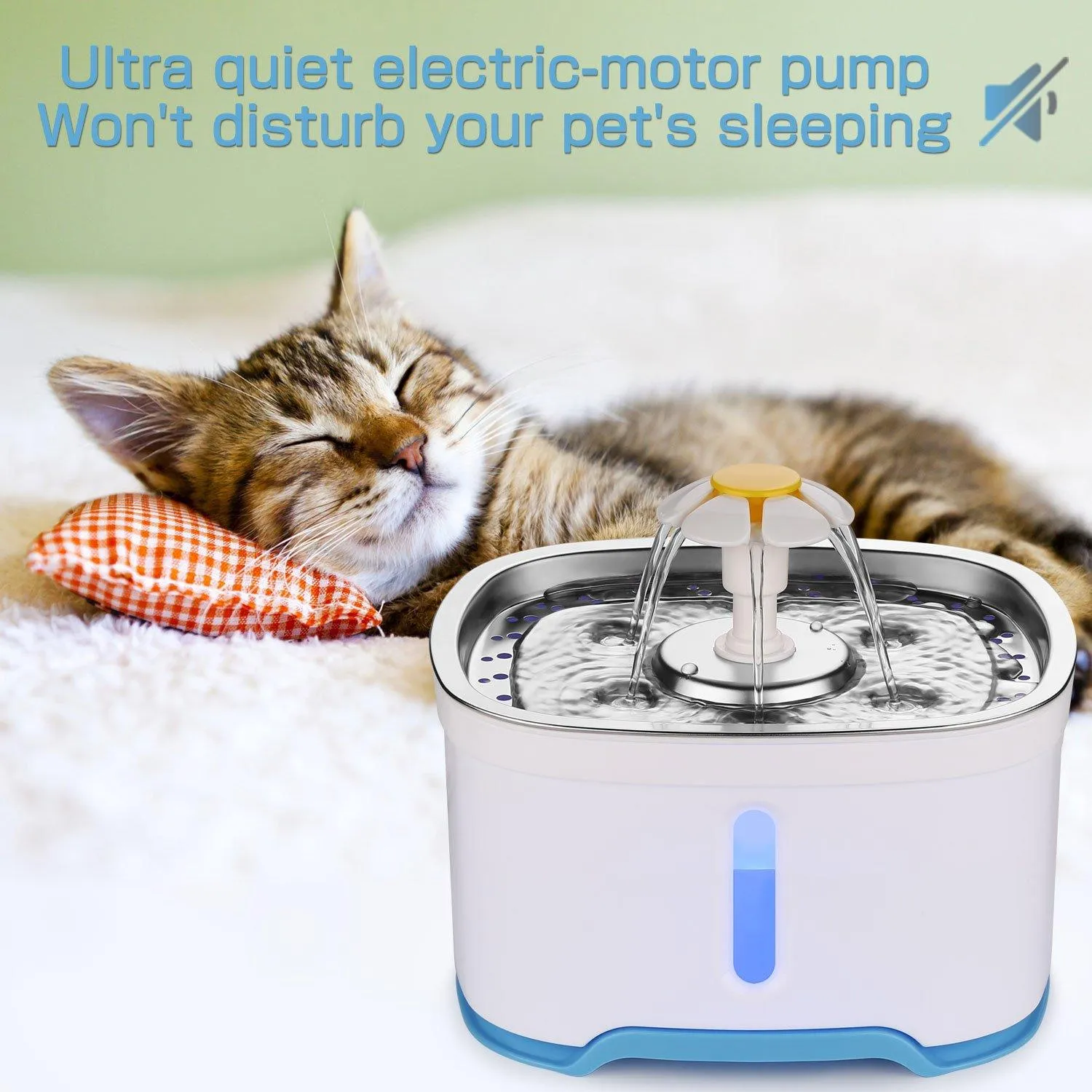 Pet Water Dispenser Fountain Cat Dog LED Light Drinking 2 Spray Heads