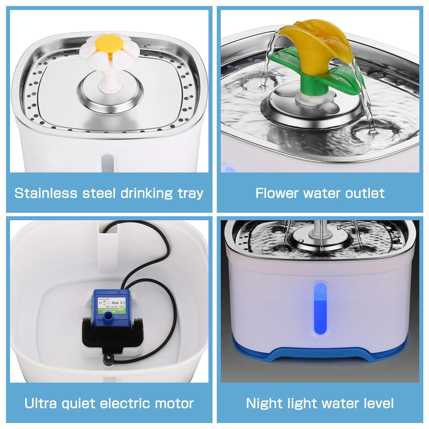 Pet Water Dispenser Fountain Cat Dog LED Light Drinking 2 Spray Heads