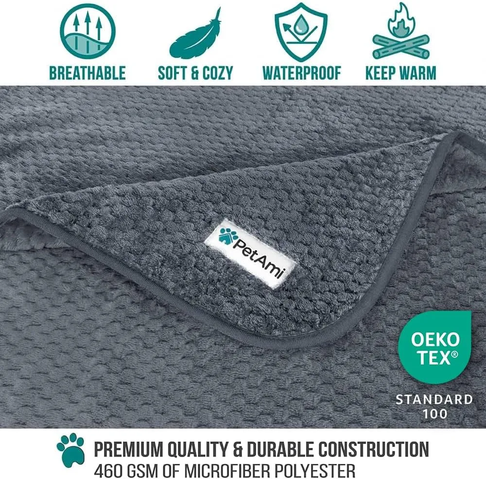 PetAmi Waterproof Dog Blanket, Leakproof Puppy Blanket for Medium Large Dogs, Furniture Sofa Couch Cover Protector, Fleece Pet Throw for Indoor Cat Kitten, Reversible Washable Soft Plush, 40x60 Gray