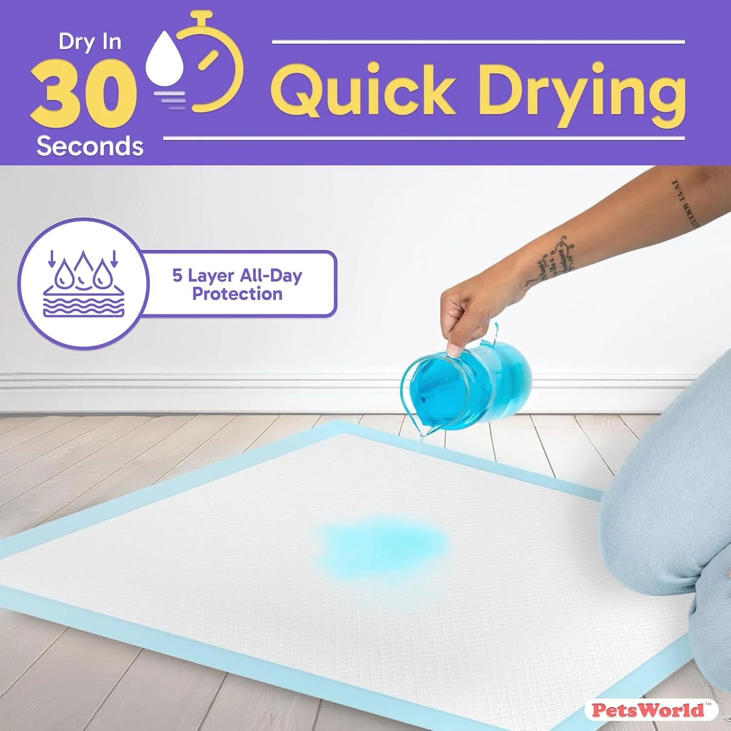 PetsWorld XL Dog Pee Pads 30"x36", 300-Count  Heavy Duty, Leak-Proof Potty Training Pads for Puppies & Large Dogs, Super Absorbent, Quick-Dry Disposable Pads with Odor Control