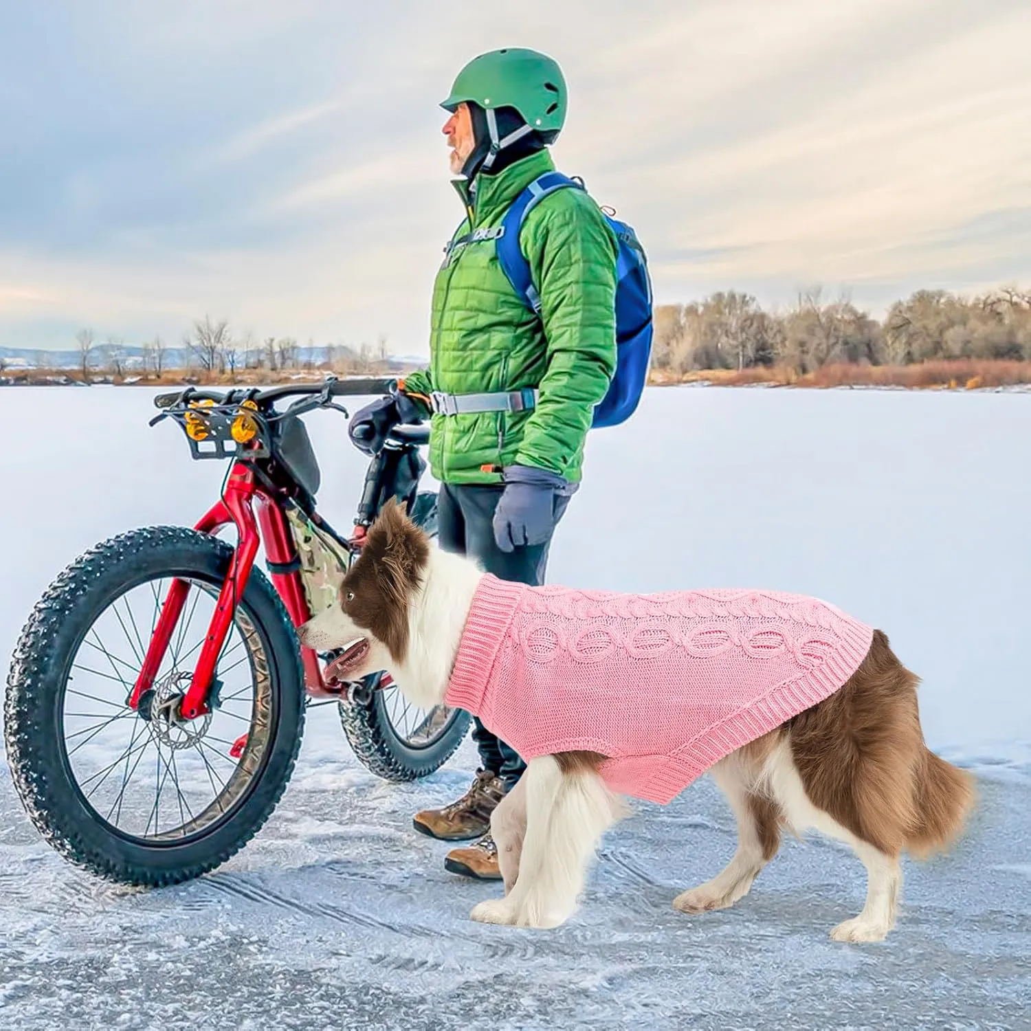 SCENEREAL Knitted Dog Sweater for Large Medium Small Dogs, Cat Dog Winter Coat Warm Sweatershirts Outfits, Classic Pet Clothes with Leash Hole, Soft Pet Knitwear Apparel for Girls Boys, Pink L