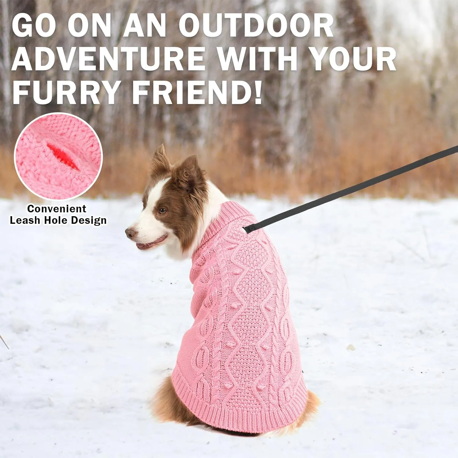 SCENEREAL Knitted Dog Sweater for Large Medium Small Dogs, Cat Dog Winter Coat Warm Sweatershirts Outfits, Classic Pet Clothes with Leash Hole, Soft Pet Knitwear Apparel for Girls Boys, Pink L
