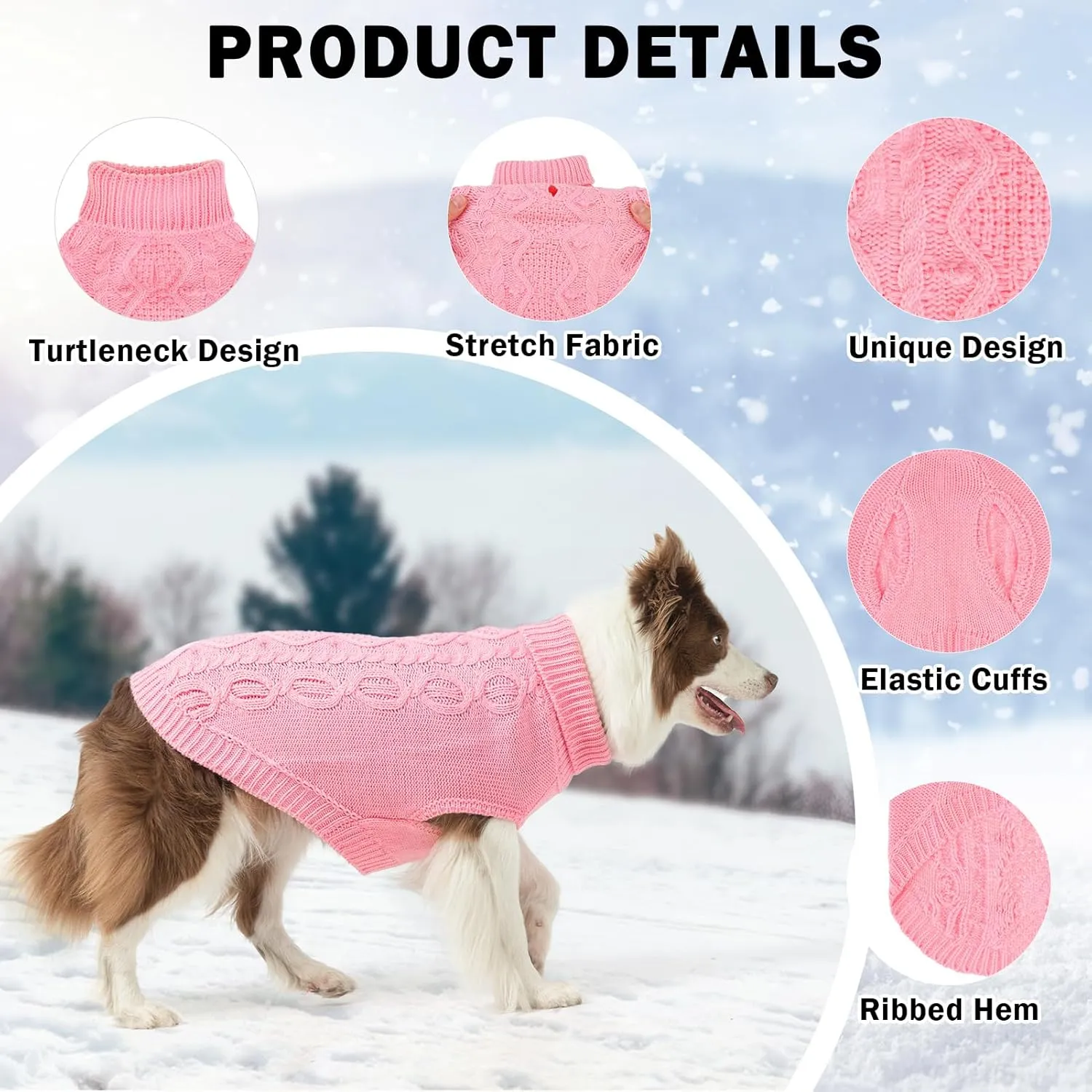 SCENEREAL Knitted Dog Sweater for Large Medium Small Dogs, Cat Dog Winter Coat Warm Sweatershirts Outfits, Classic Pet Clothes with Leash Hole, Soft Pet Knitwear Apparel for Girls Boys, Pink L