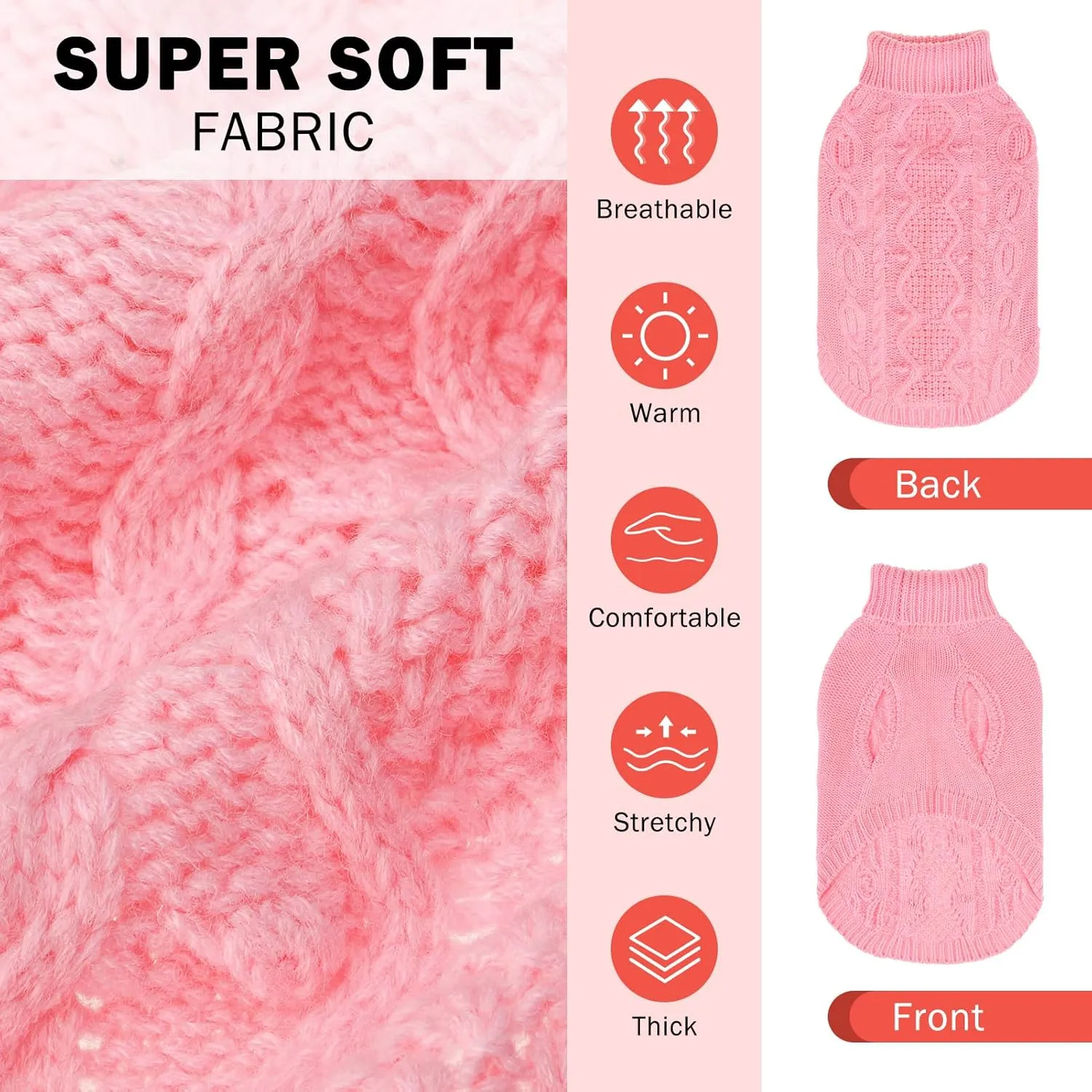 SCENEREAL Knitted Dog Sweater for Large Medium Small Dogs, Cat Dog Winter Coat Warm Sweatershirts Outfits, Classic Pet Clothes with Leash Hole, Soft Pet Knitwear Apparel for Girls Boys, Pink L