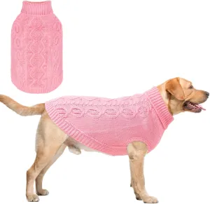 SCENEREAL Knitted Dog Sweater for Large Medium Small Dogs, Cat Dog Winter Coat Warm Sweatershirts Outfits, Classic Pet Clothes with Leash Hole, Soft Pet Knitwear Apparel for Girls Boys, Pink L