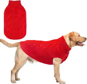 SCENEREAL Knitted Dog Sweater for Large Medium Small Dogs, Cat Dog Winter Coat Warm Sweatershirts Outfits, Classic Pet Clothes with Leash Hole, Soft Pet Knitwear Apparel for Girls Boys, Red L