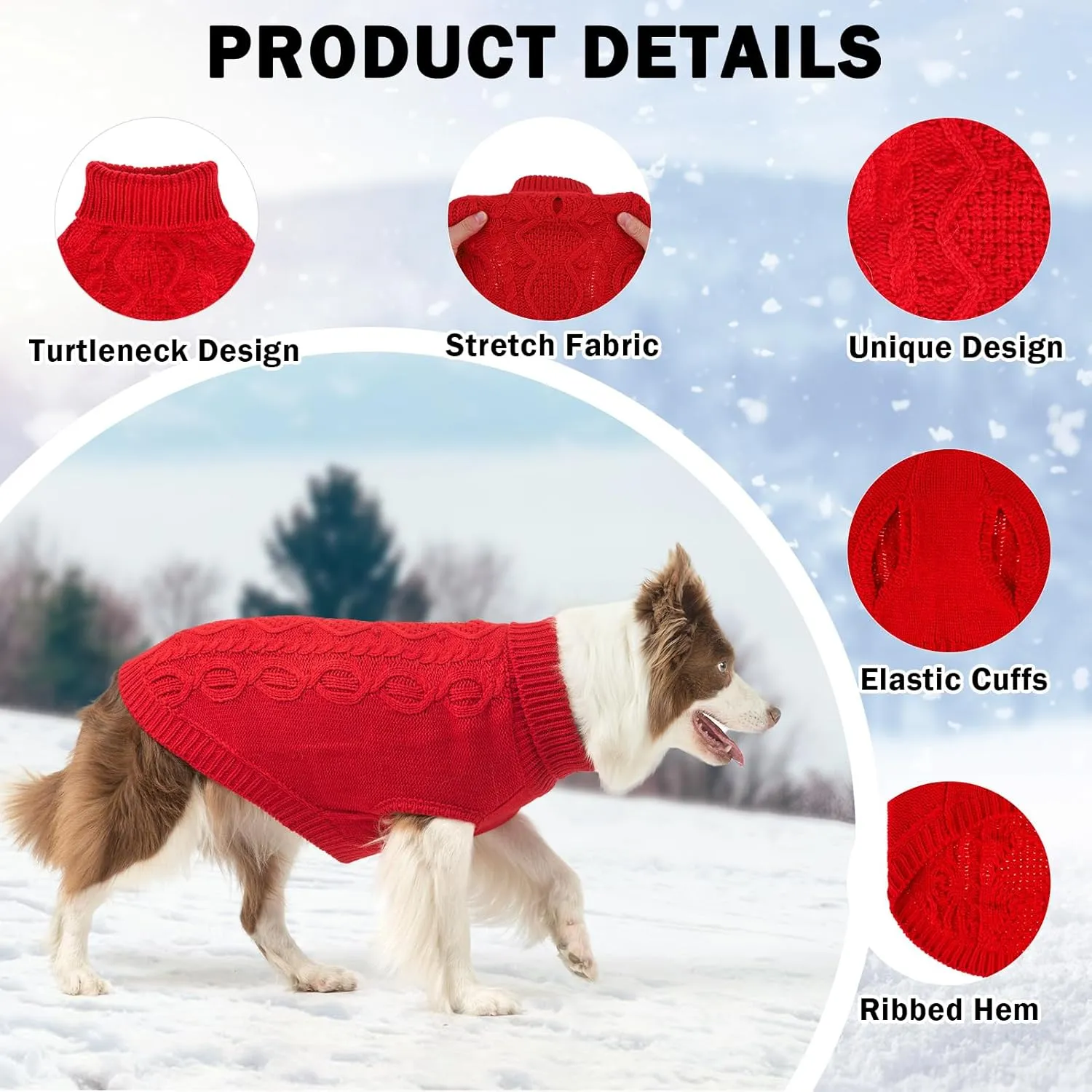 SCENEREAL Knitted Dog Sweater for Large Medium Small Dogs, Cat Dog Winter Coat Warm Sweatershirts Outfits, Classic Pet Clothes with Leash Hole, Soft Pet Knitwear Apparel for Girls Boys, Red L