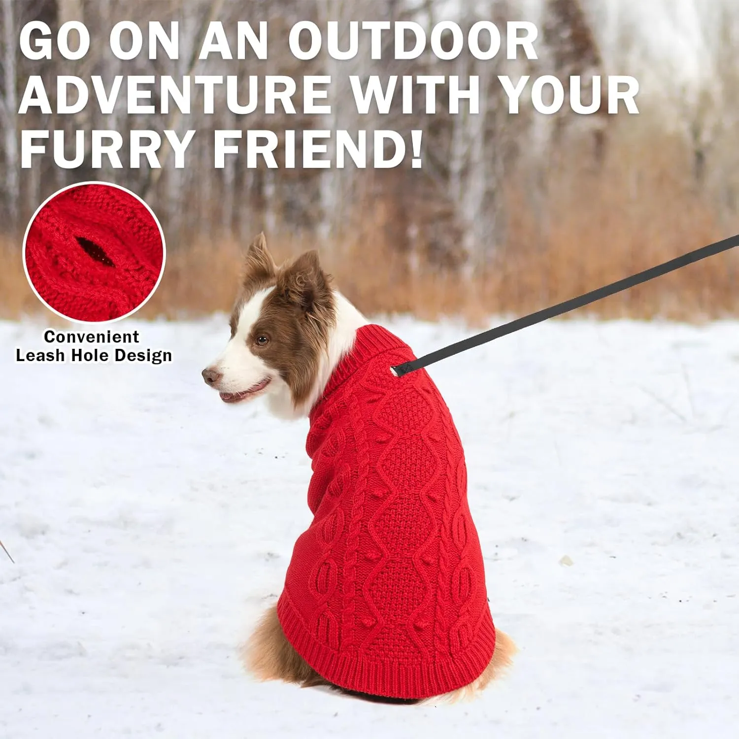 SCENEREAL Knitted Dog Sweater for Large Medium Small Dogs, Cat Dog Winter Coat Warm Sweatershirts Outfits, Classic Pet Clothes with Leash Hole, Soft Pet Knitwear Apparel for Girls Boys, Red L