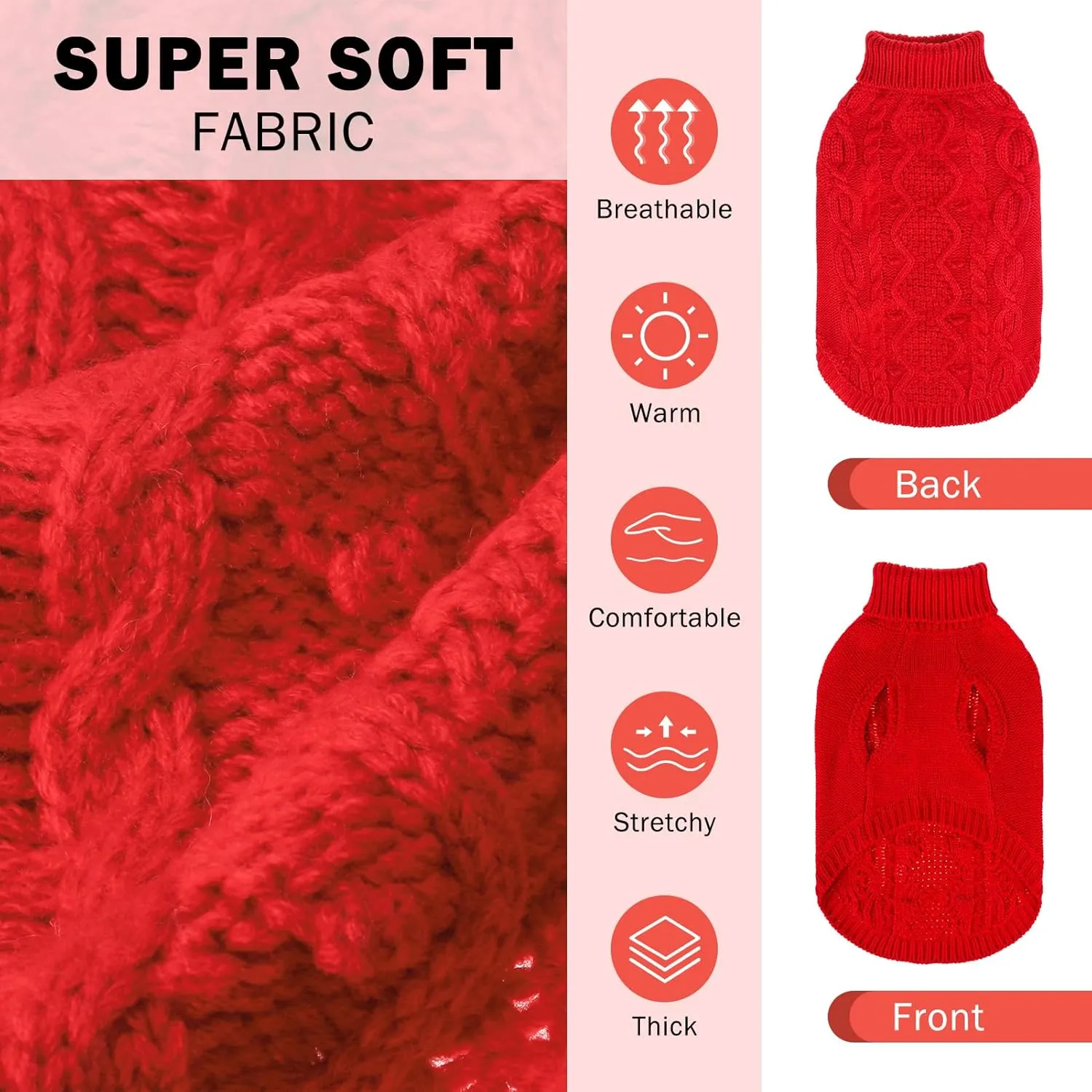 SCENEREAL Knitted Dog Sweater for Large Medium Small Dogs, Cat Dog Winter Coat Warm Sweatershirts Outfits, Classic Pet Clothes with Leash Hole, Soft Pet Knitwear Apparel for Girls Boys, Red L