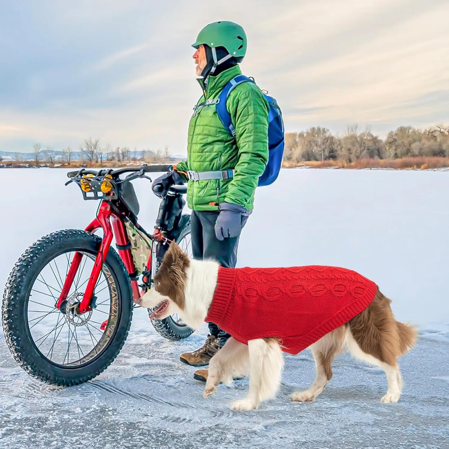 SCENEREAL Knitted Dog Sweater for Large Medium Small Dogs, Cat Dog Winter Coat Warm Sweatershirts Outfits, Classic Pet Clothes with Leash Hole, Soft Pet Knitwear Apparel for Girls Boys, Red L