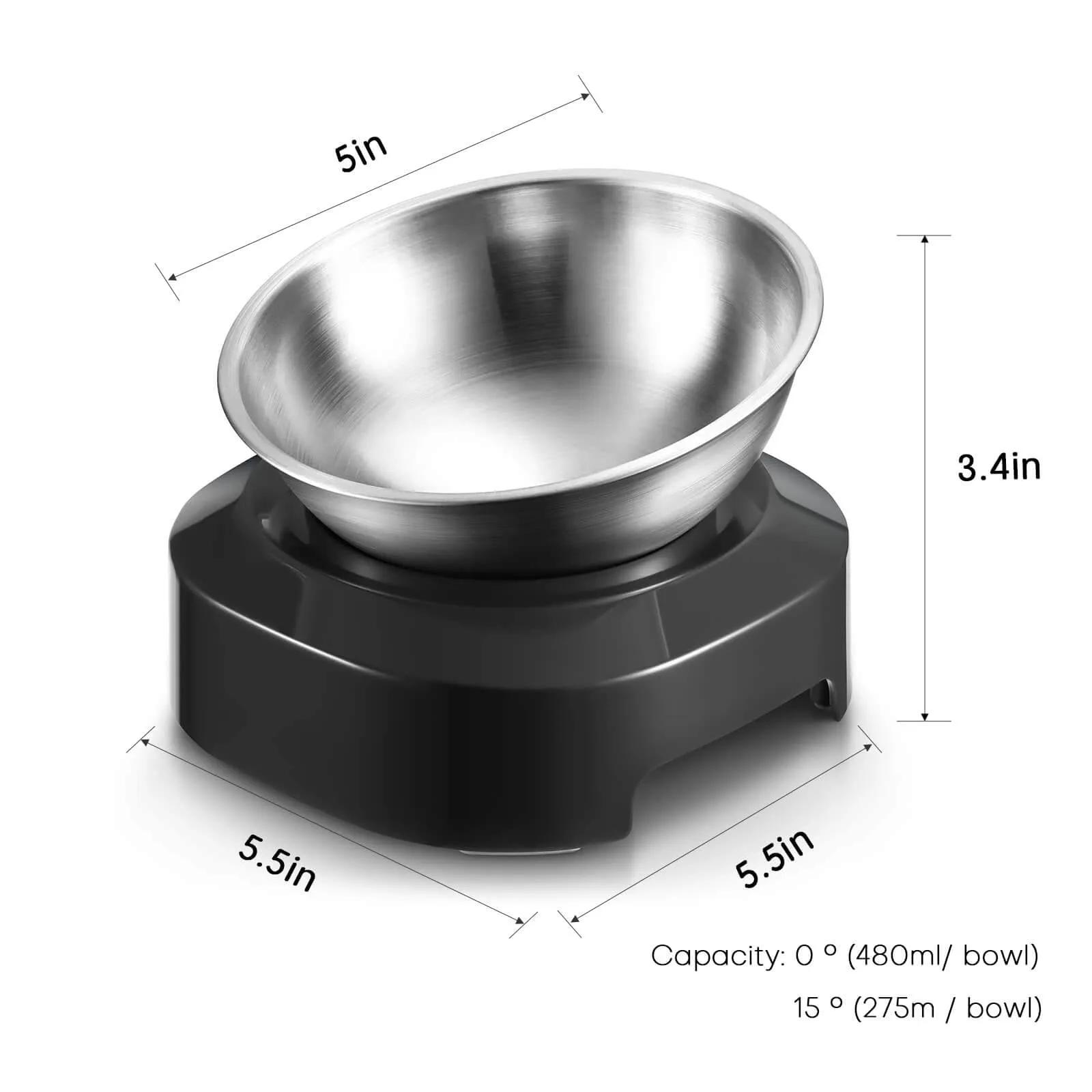 Single/Double Pet Bowls w/Raised Stand 15° Tilted Cat Feeder