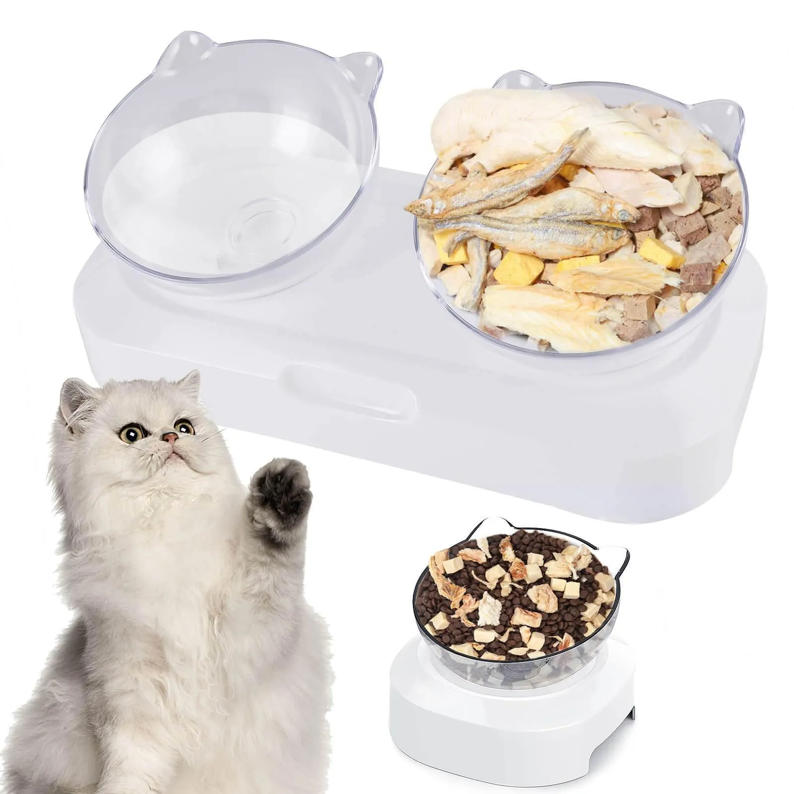 Single/Double Pet Bowls w/Raised Stand 15° Tilted Cat Feeder