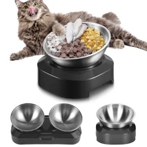 Single/Double Pet Bowls w/Raised Stand 15° Tilted Cat Feeder