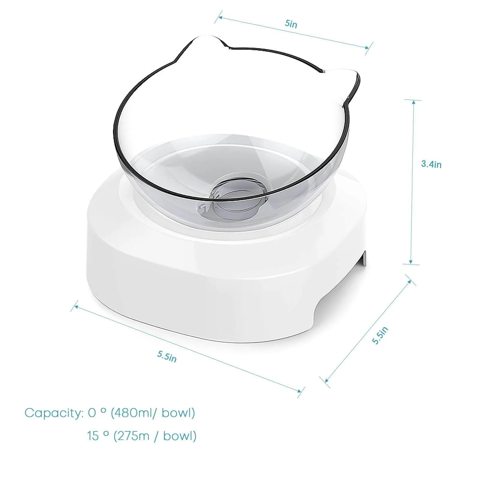 Single/Double Pet Bowls w/Raised Stand 15° Tilted Cat Feeder