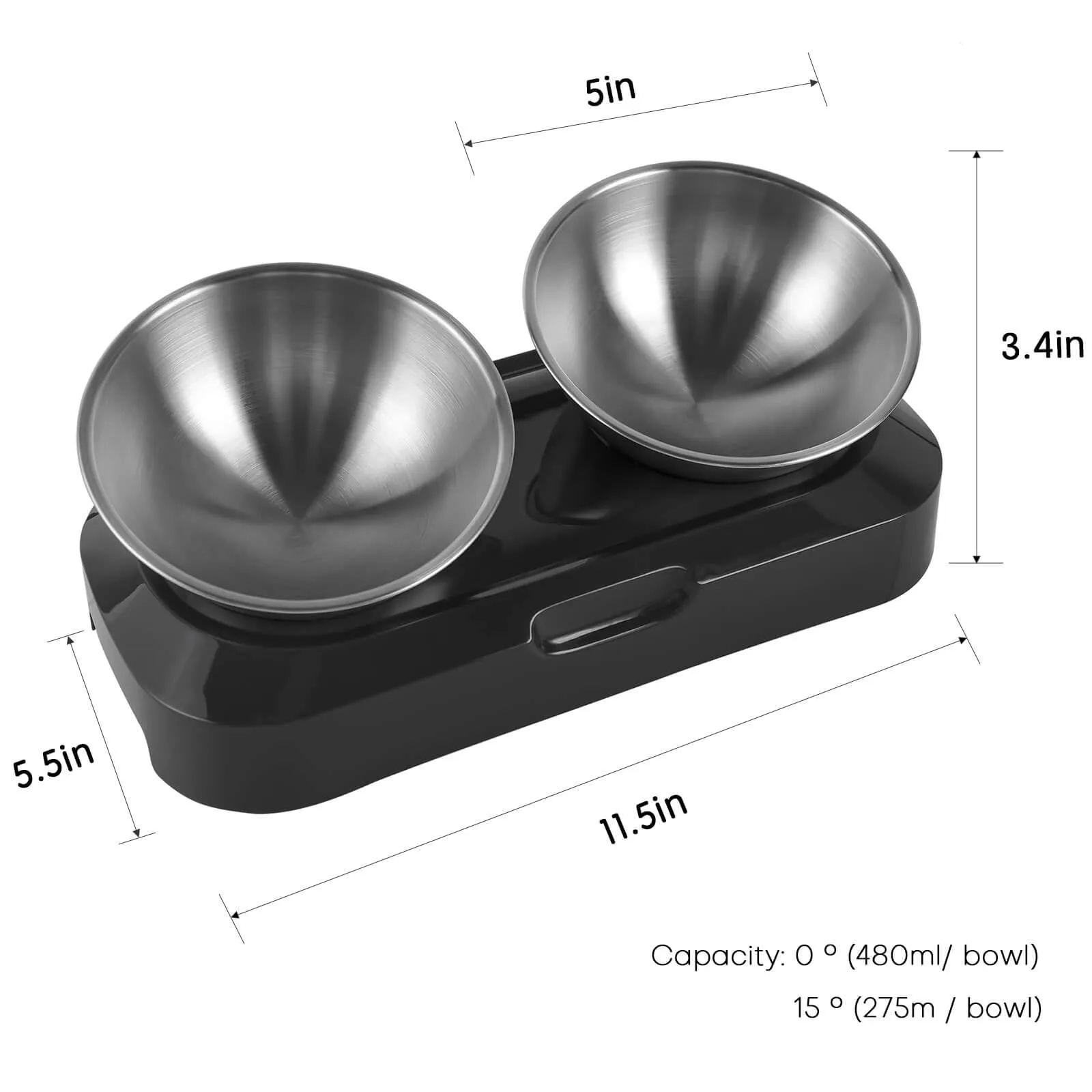 Single/Double Pet Bowls w/Raised Stand 15° Tilted Cat Feeder