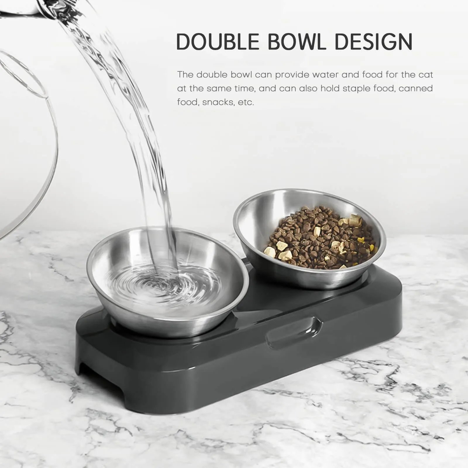 Single/Double Pet Bowls w/Raised Stand 15° Tilted Cat Feeder
