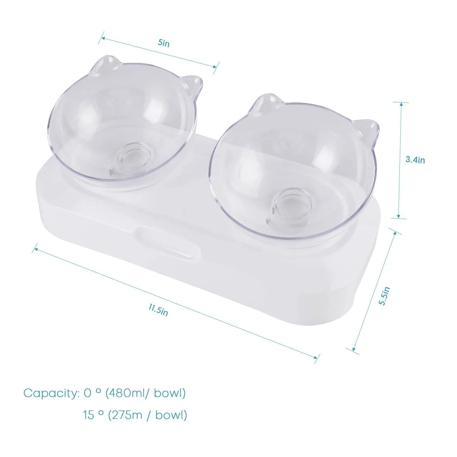 Single/Double Pet Bowls w/Raised Stand 15° Tilted Cat Feeder