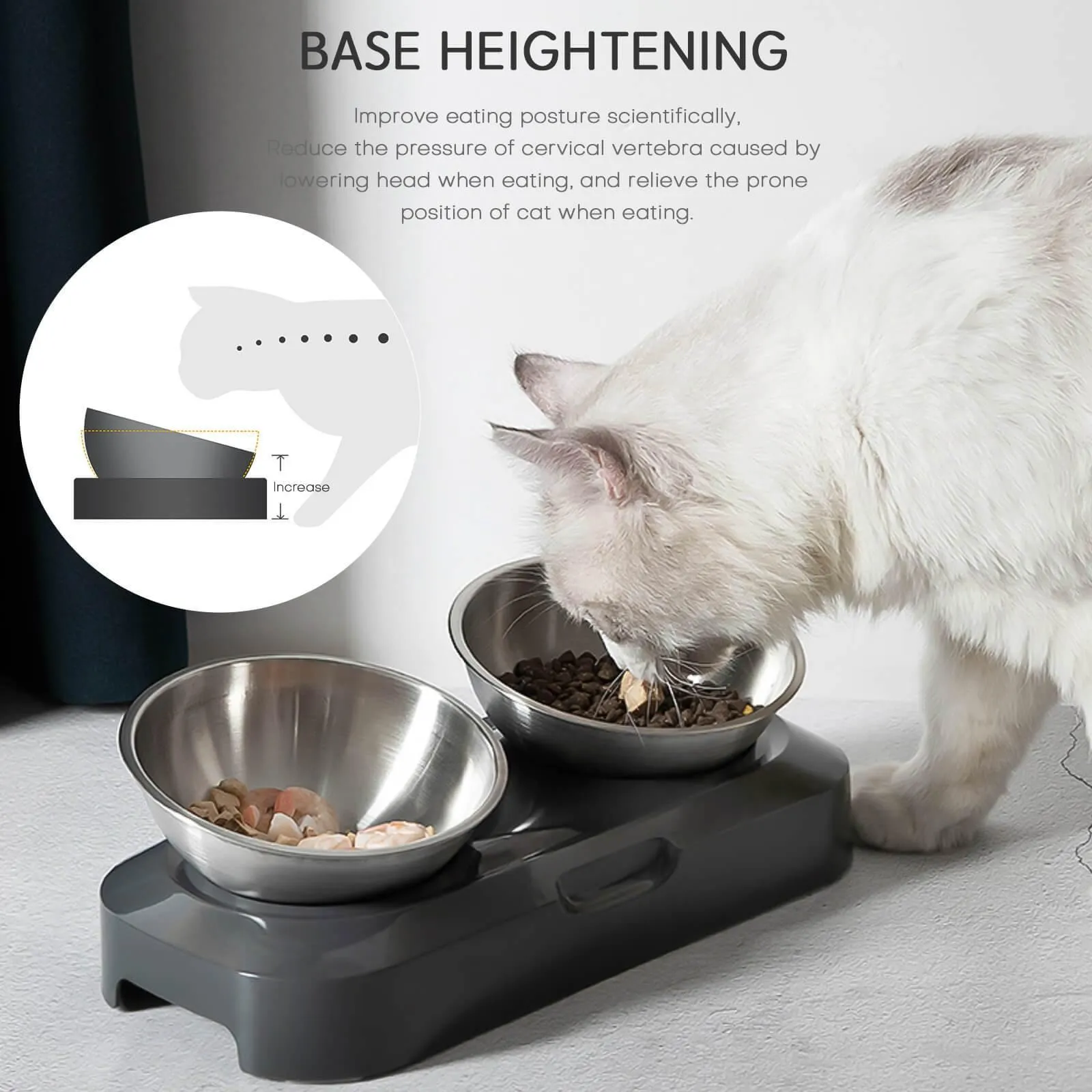 Single/Double Pet Bowls w/Raised Stand 15° Tilted Cat Feeder